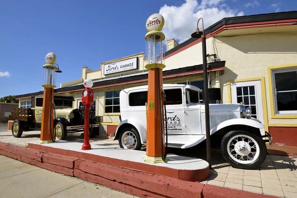 Ford\'s Garage eatery displaying Ford vehicles and memorabilia