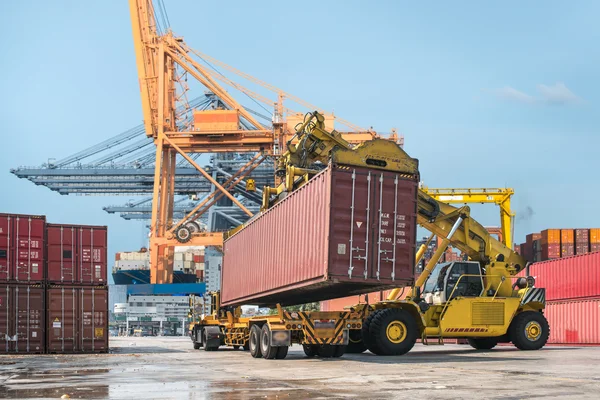 Truck transport container on the road to the port.