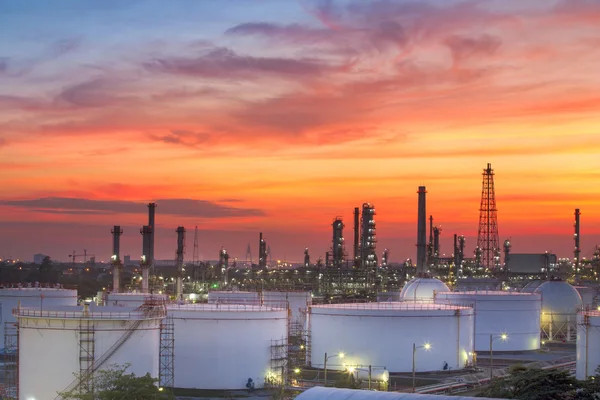 Beautiful lighting of oil refinery plant in heavy petrochemical