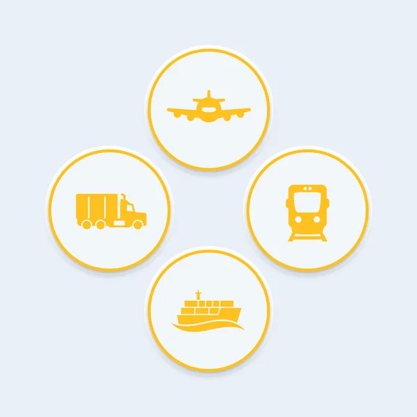 Transportation industry icons, rail freight transport vector, cargo ship, air transport, cargo truck icon, transportation symbols, round icons, vector illustration