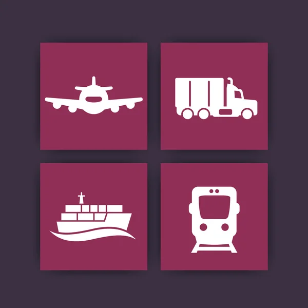 Transportation industry icons, cargo train vector, air transportation, maritime transport, cargo truck, vector illustration