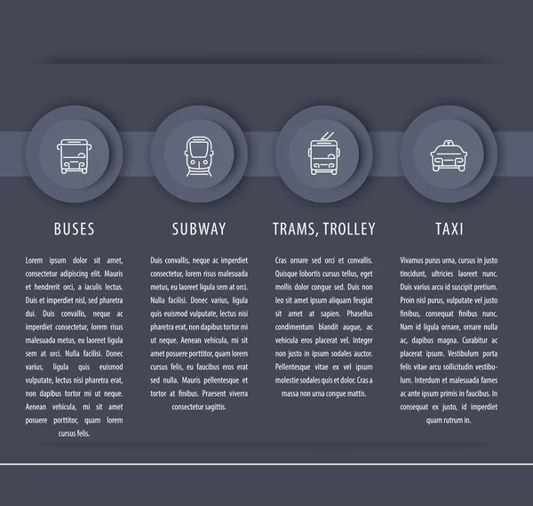 City transport, public transportation, infographic elements, linear icons, gray template, vector illustration