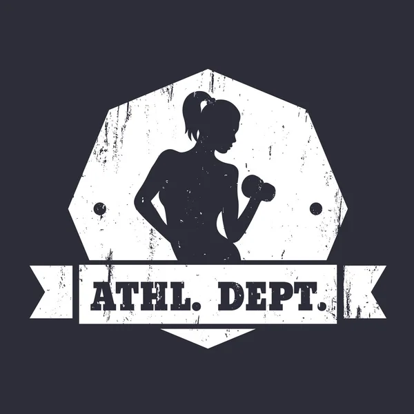 Athletic dept. grunge design with athletic girl in dark grey and white