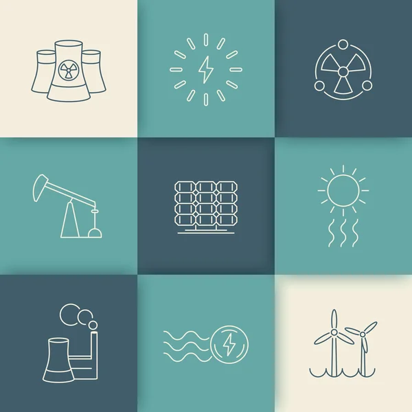 Power, energy production, electric industry, line icons on geometric backgroun