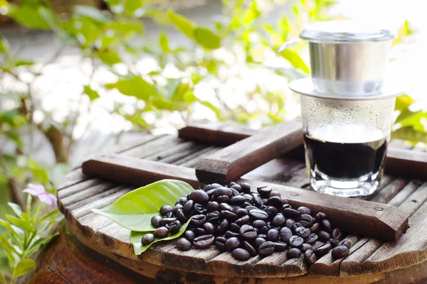 Black coffee with freshly roasted beans. Vietnamese style.