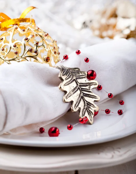 Christmas and New year table place setting with decorations