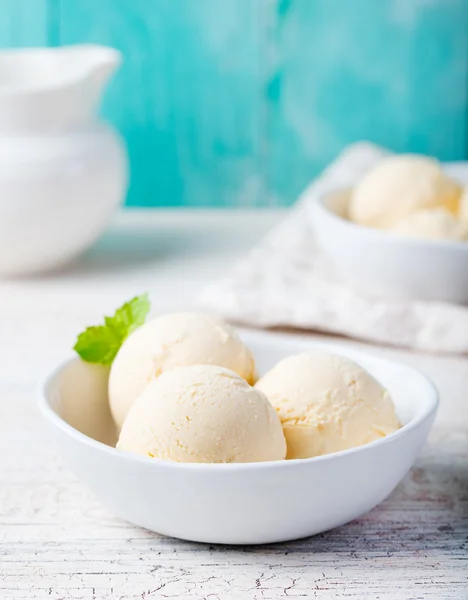 Vanilla Ice Cream with Mint in bowl Homemade Organic product