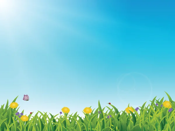 Spring Banner, copy space, blue sky, flowers and happiness