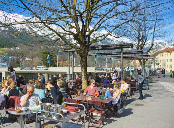 People enjoying a spring day in Innsbruck, Austria