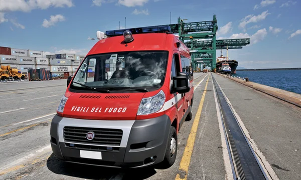 Van of firefighters in the port of Genoa
