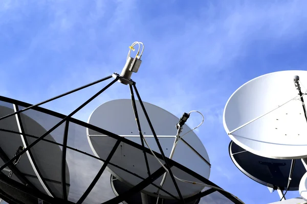 Satellite dish on blue sky background