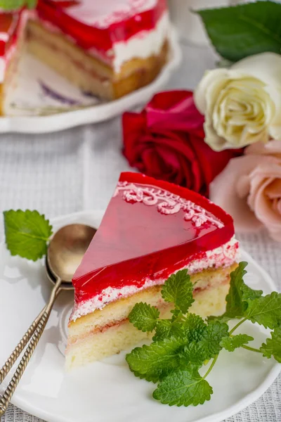 Strawberry cheesecake on white background