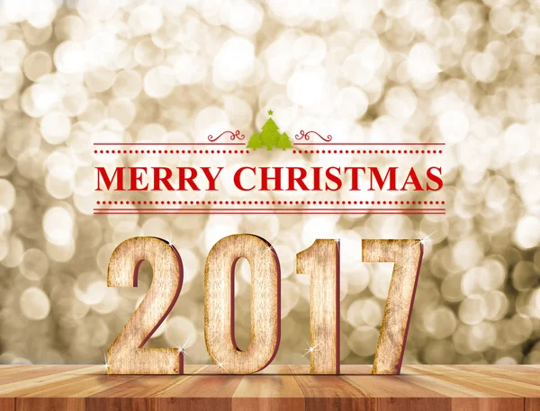 Merry Christmas 2017 word in perspective room with gold sparklin