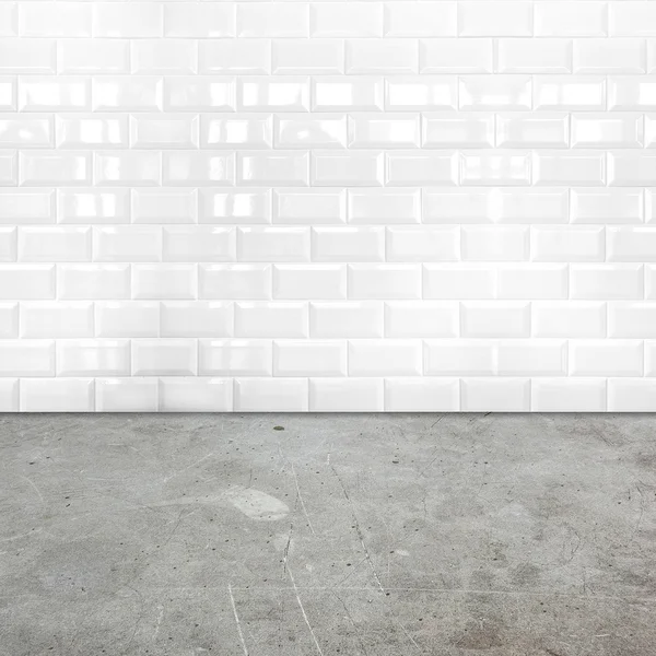 Room perspective,white ceramic tile wall and cement ground