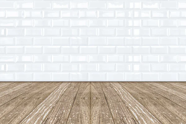 White Ceramic brick tile wall and wooden floor