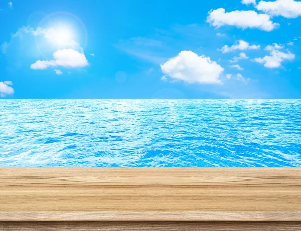 Empty wood table with sea and sky background,Mock up for display