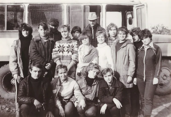 Students of Medical Institute on agricultural work in collective farm, group photo (1988)