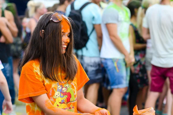 Young people are celebrating festival of colors, Gomel, Belarus