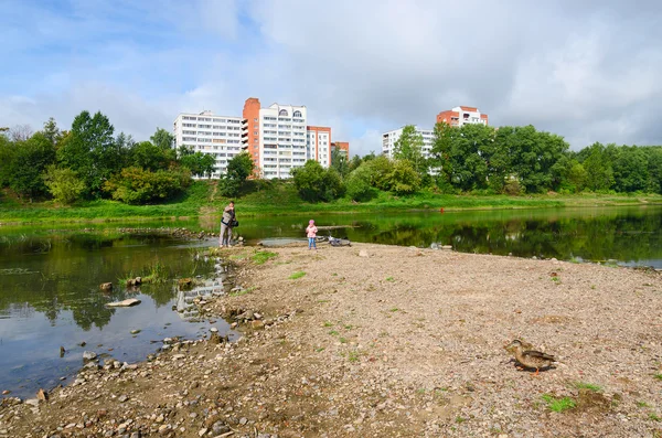 Ecology. Shallowing of Western Dvina river bed due to dry summer