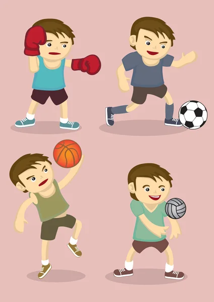 Young Boys Playing Sports Vector Cartoon Illustration