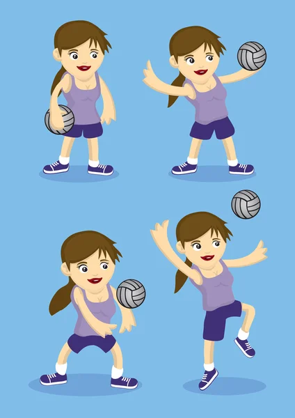 Cute Sporty Girl Playing Volley Ball Vector Illustration