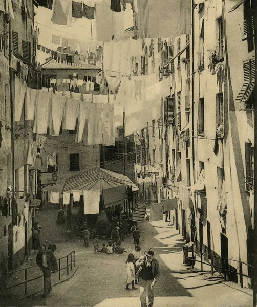 ITALY - CIRCA 1900: A picture printed in Italy shows street View of old Naples.Vintage Postcard