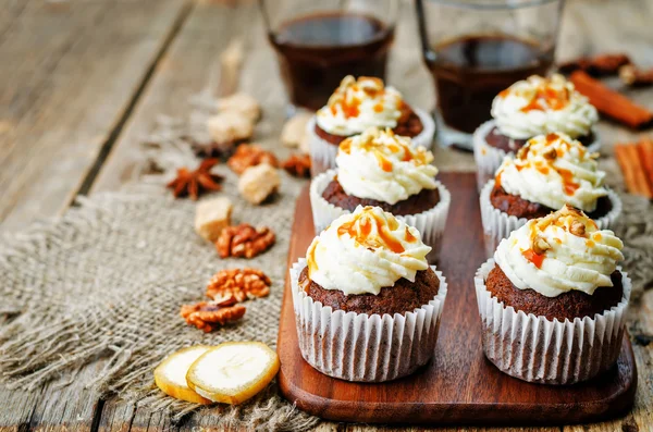 Pumpkin pie spices walnuts banana cupcakes with salted caramel a