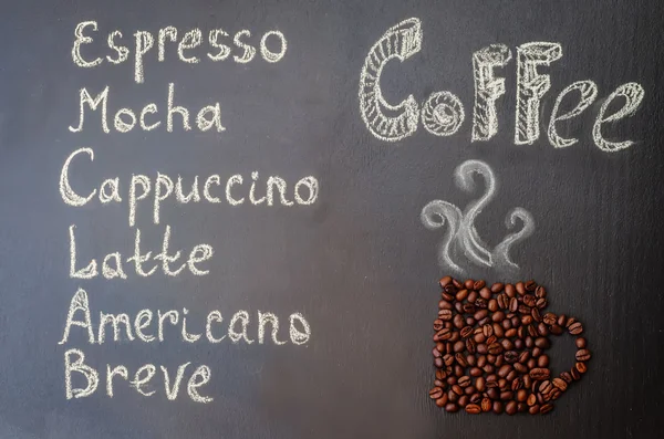 Coffee with coffee beans in the form of cup of coffee