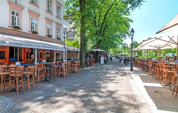 Ljubljana, Slovenia - June 7, 2016 Popular and famous cafe bar in Ljubljanas old town center, called Macek