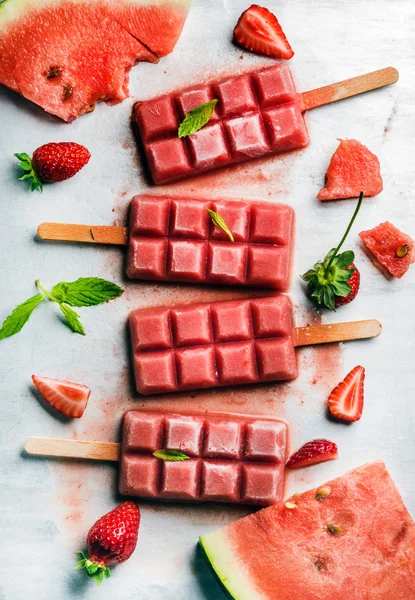 Strawberry watermelon ice cream popsicles