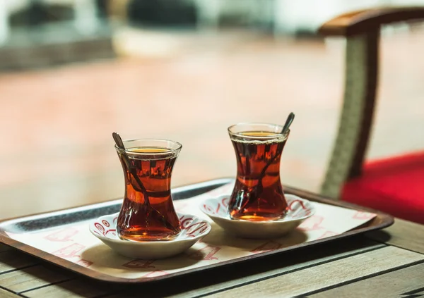 Turkish tea in traditional tulip glasses