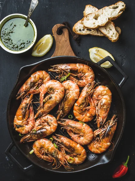 Plate of roasted tiger prawns