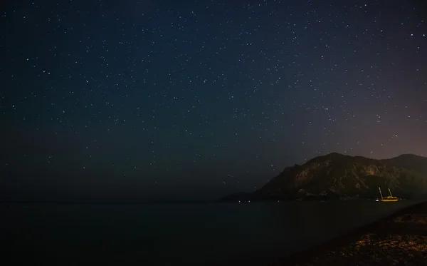 Night starry sky at the sea coast