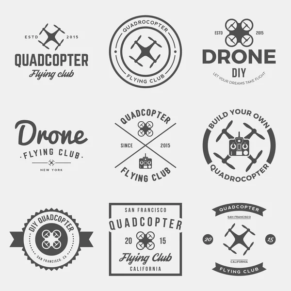 Set of drone flying club labels, badges