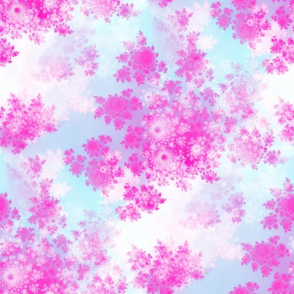 Pink fractal rosebuds seamless pattern on whitish background