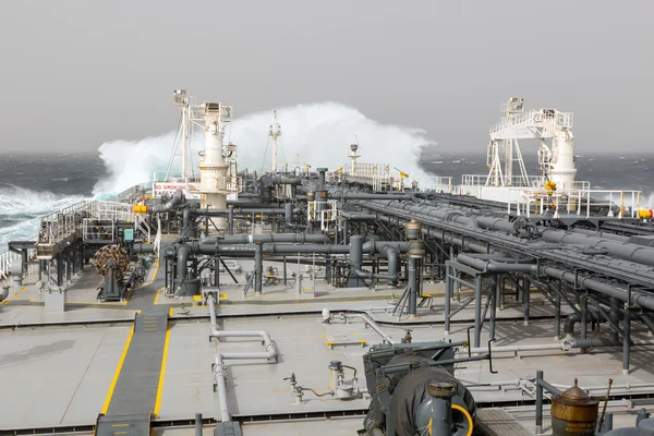 Oil tanker deck during storm