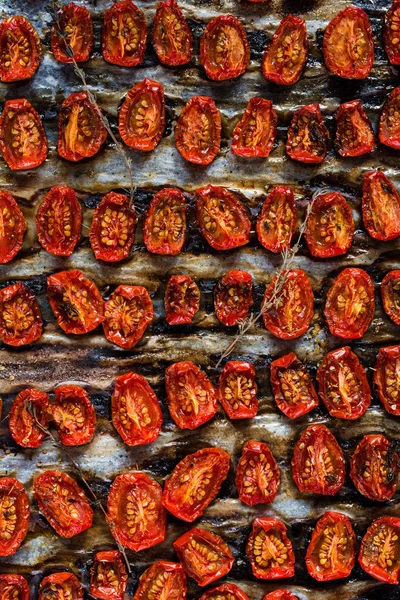 Sun dried tomatoes on a tray