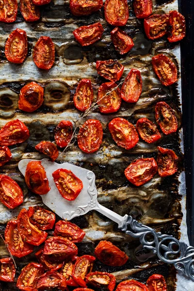 Sun dried tomatoes on a tray