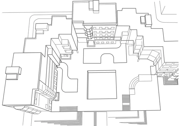 Architectural sketch multistory building top view