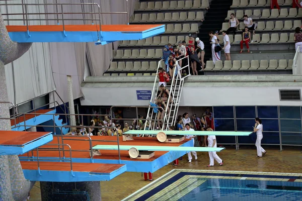 Springboard for jumps in water in sport complex