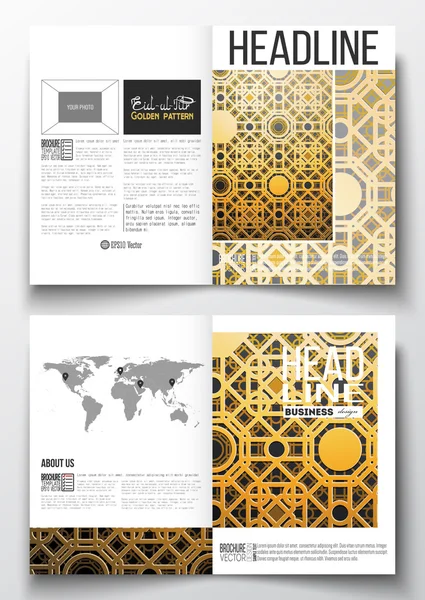 Set of business templates for brochure, magazine, flyer, booklet or annual report. Islamic golden vector texture, geometric pattern, abstract ornament. Beautiful background with arabic calligraphy