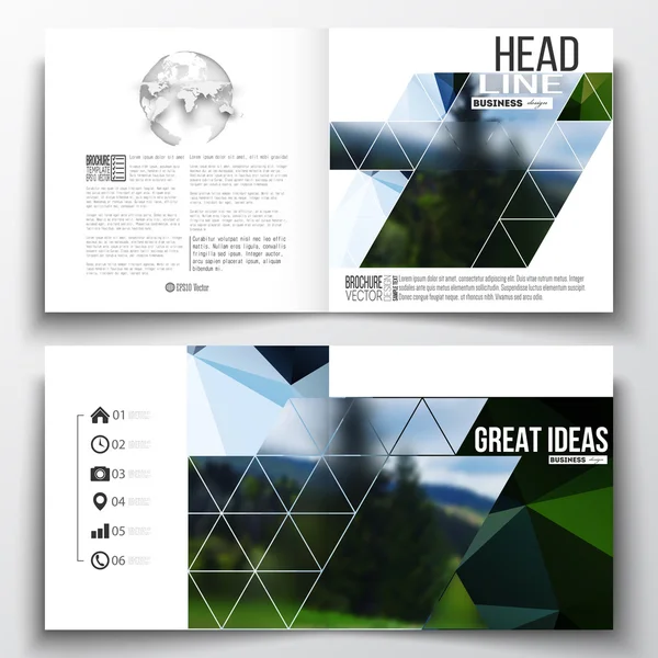 Set of annual report business templates for brochure, magazine, flyer or booklet. Colorful polygonal backdrop, blurred natural background, modern stylish triangle vector texture