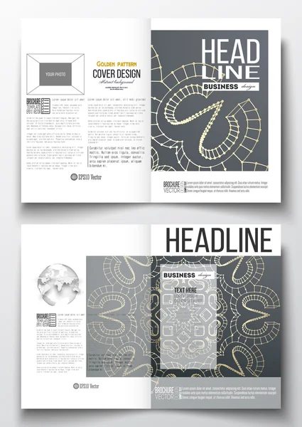 Set of business templates for brochure, magazine, flyer, booklet or annual report. Polygonal backdrop with golden connecting dots and lines, connection structure. Digital scientific background