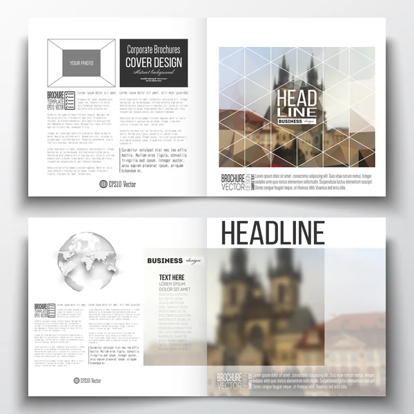 Set of annual report business templates for brochure, magazine, flyer or booklet. Polygonal background, blurred image, urban landscape, Prague cityscape, modern triangular texture