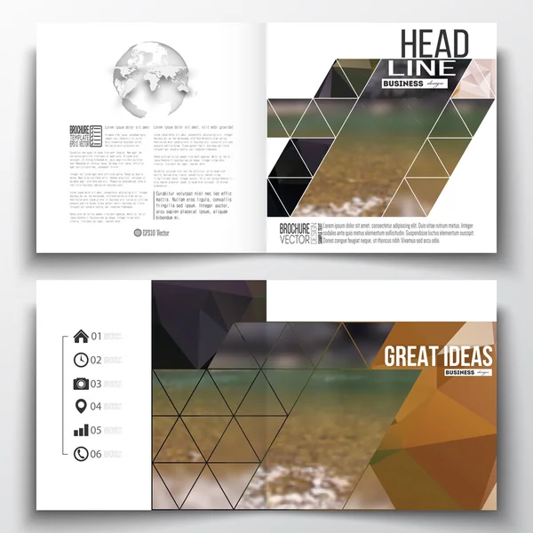 Set of annual report business templates for brochure, magazine, flyer or booklet. Colorful polygonal backdrop, blurred natural background, modern stylish triangle vector texture