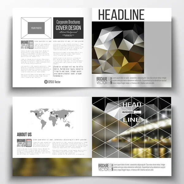 Set of annual report business templates for brochure, magazine, flyer or booklet. Colorful polygonal background, blurred image, night city landscape, modern stylish triangular vector texture