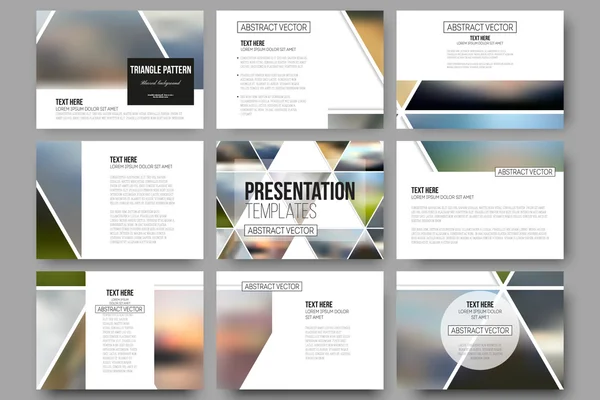 Vector templates for presentation slides. Abstract multicolored background of blurred nature landscapes, geometric vector, triangular style illustration