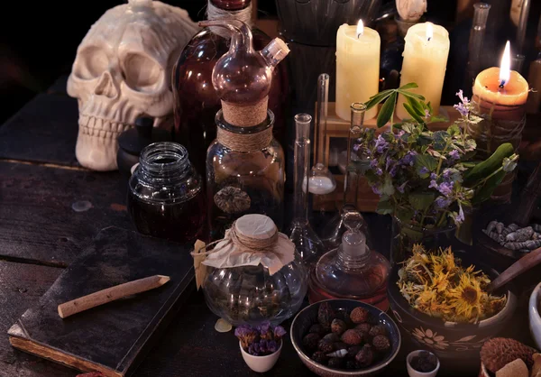 Mystic still life with skull, candles