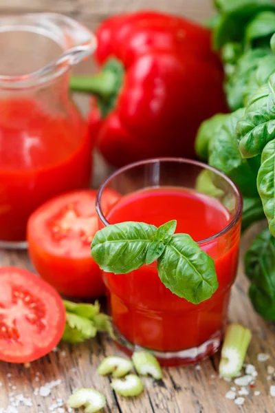 Tomato juice. Vegetable juices from tomatoes, cucumbers, peppers, celery, Basil and spices
