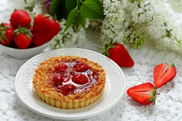 Summer berry pie. Tart, pie, cake shortbread with strawberry. Selective focus